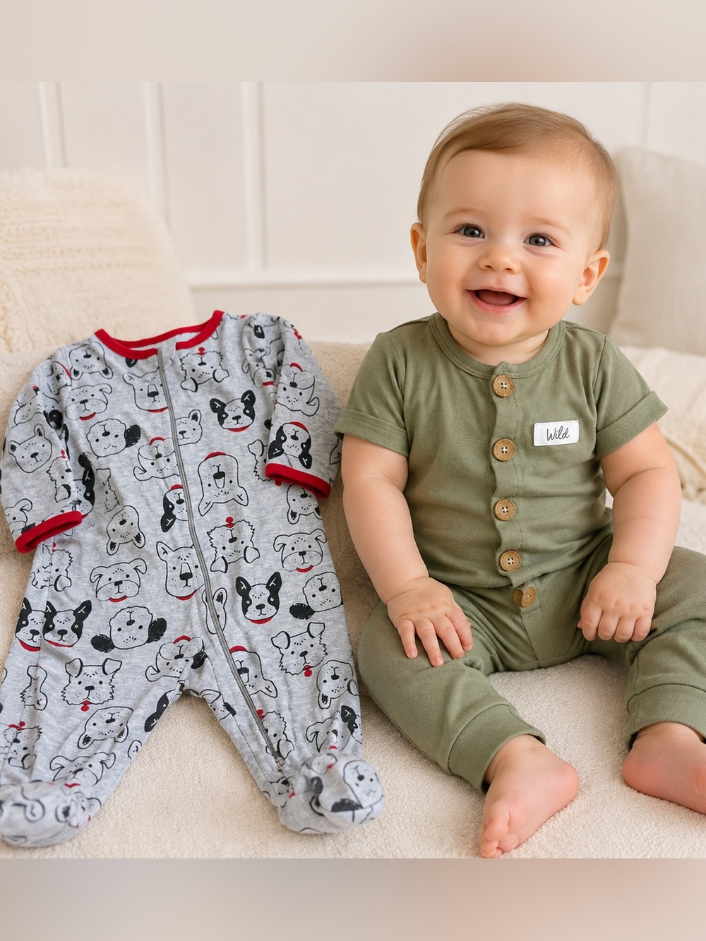 Baby Boy 3-6M 2 Piece Romper Sleeper Bundle Rabbit + Bear Wonder Nation #1325